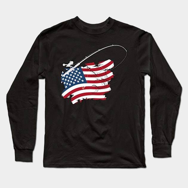 american flag fishing Long Sleeve T-Shirt by gain